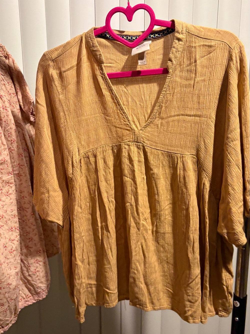 Knox Rose Mustard V-Neck Textured Peasant Tunic